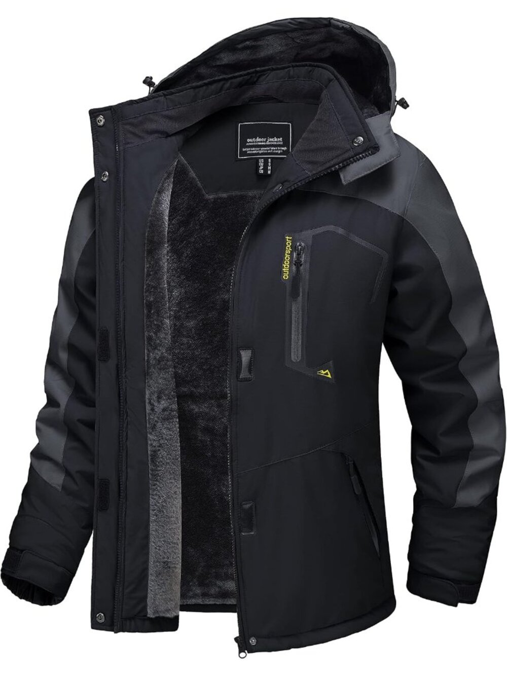 Women’s Waterproof Winter Ski Jacket Grey Black Warm Fleece Snow Coat